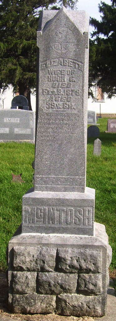 Photo of headstones/Elizabeth McIntosh nee McLennan d1878 hdstn Kent cem Iowa
